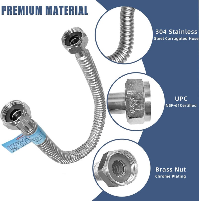 PEVEPEXE 2Pack, Flexible Water Heater Hose 3/4" FIP x 3/4" FIP 36” Length, Stainless Steel Corrugated Hot Water Heater Connector Flex Pipe for Water Softener Tank (0.7"ID) - Image 3